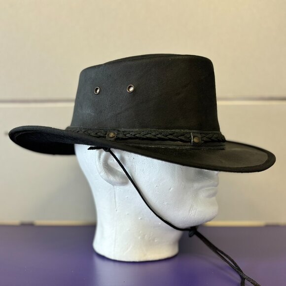 Distressed Foldable Leather Hat Cowboy Unisex Real Leather - Picture 5 of 12